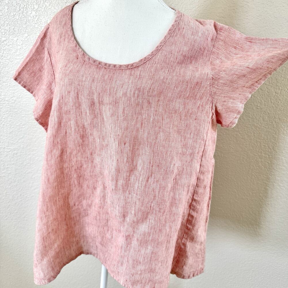 FLAX Womens Medium 100% Linen Red White Stripe Oversized Tunic Top Lithuania - Picture 3 of 12